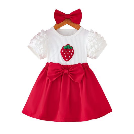 Summer Baby Kids Girls Short Sleeves Strawberry Pattern Top and Red Skirt Set, MyKids-USA®, Baby & Children's Outfits, MyKids-USA - Size/Age - 73 (6-9M) - Color - Red -  -  - TR2606012230-A.
