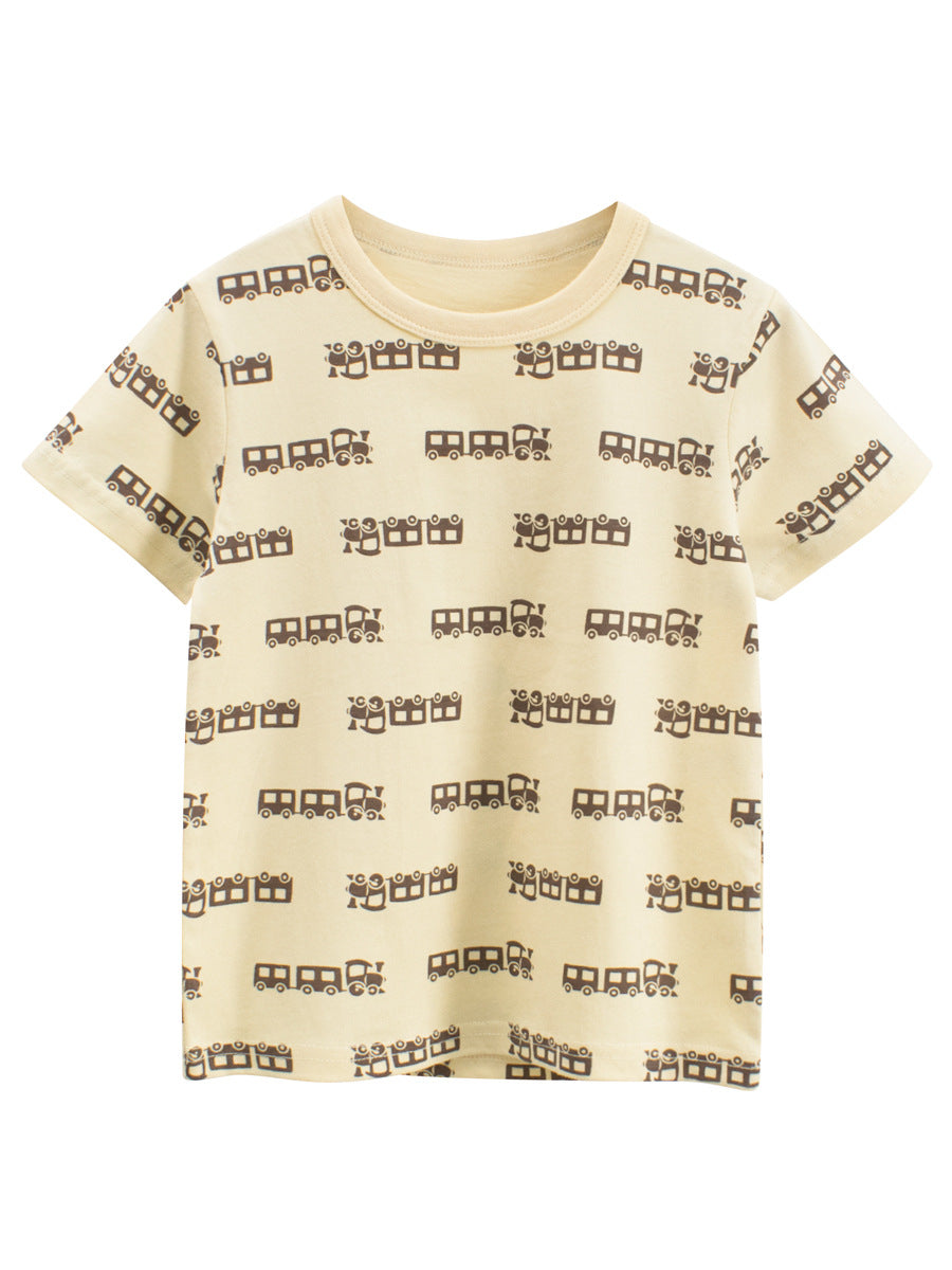 Summer Cartoon Trains Pattern T-shirt for Boys