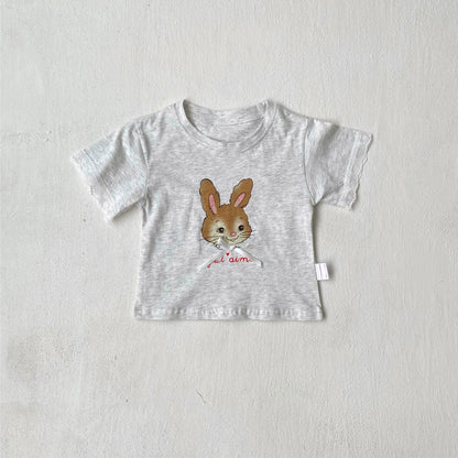Summer Hot Selling Baby Kids Girls Short Sleeves Cartoon Rabbit Pattern T-shirt, MyKids-USA®, Baby & Toddler Tops, MyKids-USA - Size/Age - 73 (6-9M) - Color - Grey -  -  - TR2506032306-A
