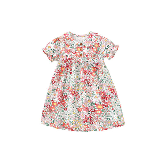 Spring And Summer Baby Girls Short Sleeves Flowers Collection Dress