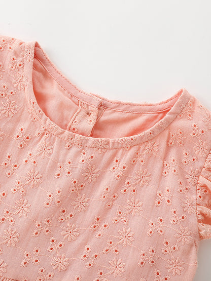 Summer Baby Kids Girls Fly Sleeves Cute Flowers Embroidery Pattern Dress