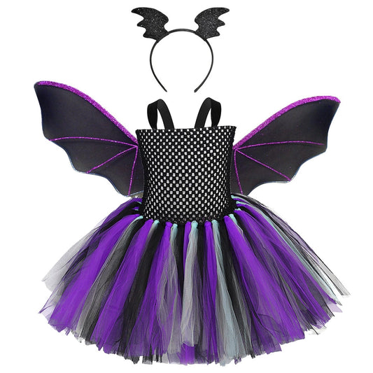 Arrival Girls’ Halloween Bat Dress – Devil Wings Princess Costume Set for Cosplay, Party, and Stage Performance, MyKids-USA®, Costume Dresses, MyKids-USA - Size/Age - S (1-2Y) - Color - Blue -  -  - TR2508202011-B.