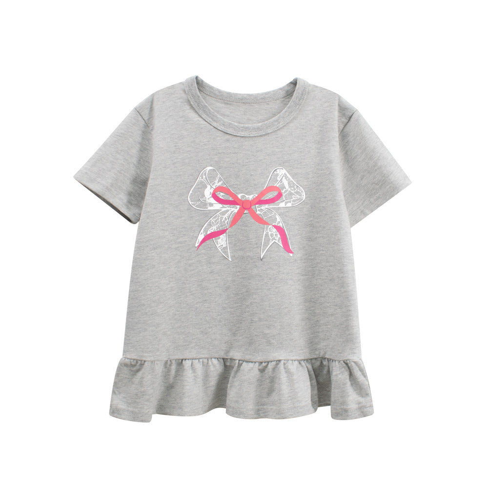 Summer Girls’ Butterfly-bow Pattern T-shirt in European and American Style, MyKids-USA®, T-Shirts, MyKids-USA - Size/Age - 90 (12-24M) - Color - Grey -  -  - TR2604082234-A.