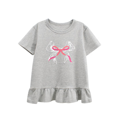 Summer Girls’ Butterfly-bow Pattern T-shirt in European and American Style, MyKids-USA®, T-Shirts, MyKids-USA - Size/Age - 90 (12-24M) - Color - Grey -  -  - TR2604082234-A.