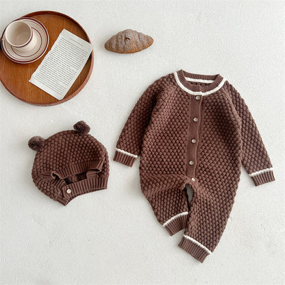 Autumn Arrival Baby Kids Unisex Comfortable Geometric Pineapple Pattern Knitted Long Sleeves Rompers, MyKids-USA®, Baby One-Pieces, MyKids-USA - Size/Age - 66 (3-6M) - Color - Brown -  -  - TR2408151045-A