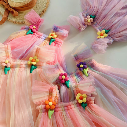 Summer Baby Kids Girls Fly Sleeves Flowers Pattern Gradient Tulle Strap Dress, MyKids-USA®, Baby & Children's Dresses, MyKids-USA -  -  -  -  -  -  - .