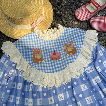 Arrival Girls Autumn Teddy Bear and Plaid Pattern Long Sleeves Dress, MyKids-USA®, Baby & Toddler Dresses, MyKids-USA -  -  -  -  -  -  - 