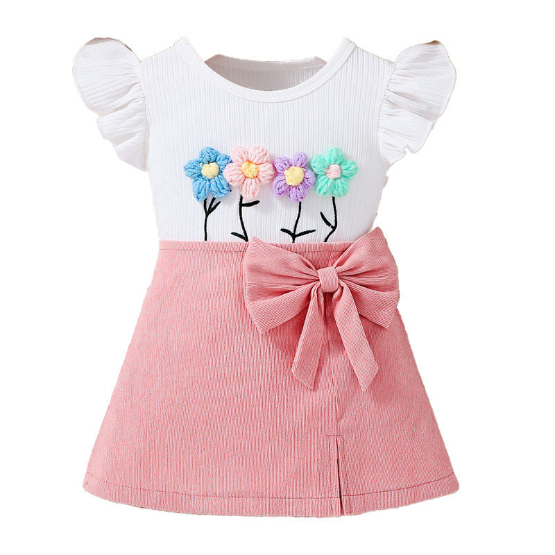 Summer Baby Kids Girls Short Sleeves Flowers Pattern Top and Pink Skirt Set, MyKids-USA®, Baby & Children's Outfits, MyKids-USA - Size/Age - 73 (6-9M) - Color - Pink -  -  - TR2606012237-A.