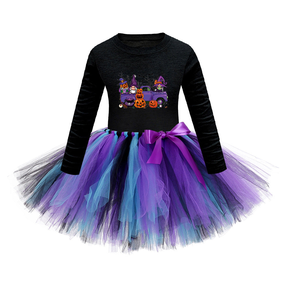 Arrival Girls’ Halloween Costume: Long Sleeves Cartoon Print Witches Cosplay Party Tulle Patchwork Dress, MyKids-USA®, Costume Dresses, MyKids-USA - Size/Age - S (1-3Y) - Color - Colorful -  -  - TR2409090959.