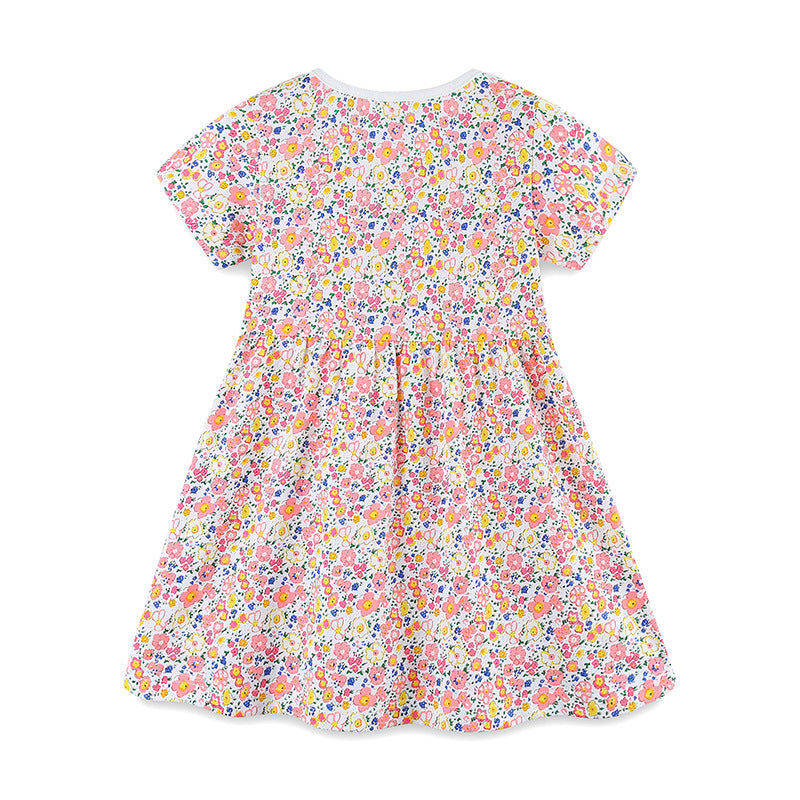 Summer Pure Cotton Colorful Floral Pattern Short Sleeves Dress for Stylish Girls, MyKids-USA®, Baby & Toddler Dresses, MyKids-USA -  -  -  -  -  -  - 
