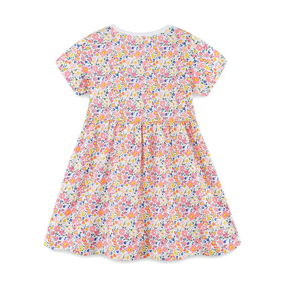 Summer Pure Cotton Colorful Floral Pattern Short Sleeves Dress for Stylish Girls, MyKids-USA®, Baby & Toddler Dresses, MyKids-USA -  -  -  -  -  -  - 