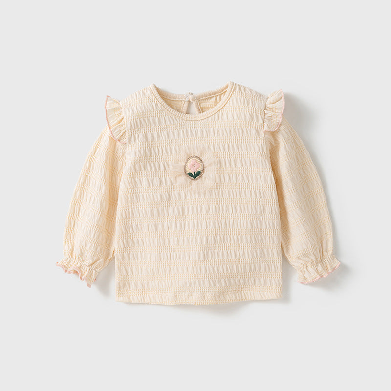 Baby Girls Kids Flower Logo Long Sleeve Pullover Top