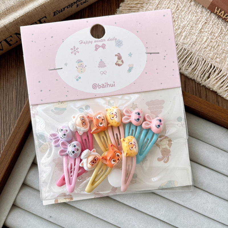 Collection of 10 Cute Animals Cartoon Pattern Hair Clips or Hair Ties, MyKids-USA®, Hair Pins, Claws & Clips, MyKids-USA - Size/Age - Average Size (0-12Y） - Color - Blue -  -  - TR2604012353-A.
