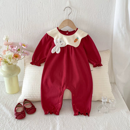 Autumn Arrival Baby Girls Long Sleeves Cartoon Pattern Collar Color Patchwork Rompers, MyKids-USA®, Baby One-Pieces, MyKids-USA - Size/Age - 66 (3-6M) - Color - Pink -  -  - TR2508122227-A