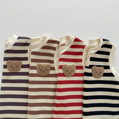 Summer Arrival Cheap Baby Unisex Casual Teddy Bear and Striped Pattern Sleeveless Onesies, MyKids-USA®, Baby One-Pieces, MyKids-USA -  -  -  -  -  -  - 