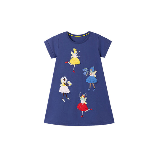 Summer Arrival Cartoon Dancers Pattern Short Sleeves Dress for Stylish Girls, MyKids-USA®, Baby & Toddler Dresses, MyKids-USA -  -  -  -  -  -  - 