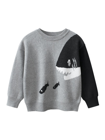 Baby Boy Kids Fish and Shark Pattern Crew Neck Long Sleeves Knitwear Pullover, MyKids-USA®, Baby & Toddler Outerwear, MyKids-USA - Size/Age - 90 (12-24M) - Color - Grey -  -  - TR2410050903-B