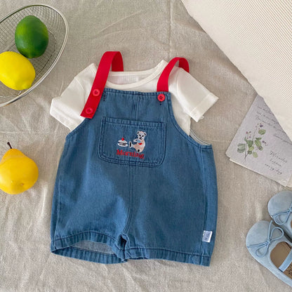 Summer Arrival Baby Unisex Cartoon Embroidered Sleeveless Denim Strap Overalls, MyKids-USA®, Baby & Toddler Outfits, MyKids-USA - Size/Age - 73 (6-9M) - Color - Blue -  -  - TR2506292003-A