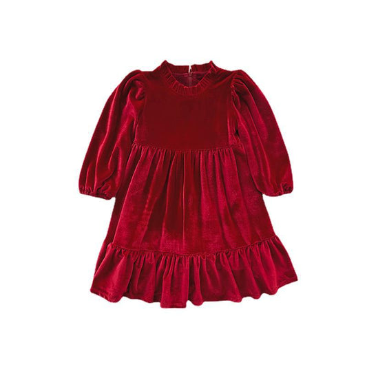 Winter New Arrival: Thick Velvet Girls’ Dress – Warm Costume For Children, Red Princess Dress