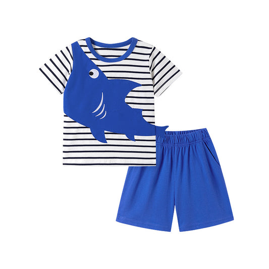 Summer Hot Selling Baby Kids Boys Short Sleeves Cartoon Animals Pattern T-shirt and Shorts Clothing Set, MyKids-USA®, Baby & Toddler Outfits, MyKids-USA - Size/Age - 90 (12-24M) - Color - Blue -  -  - TR2602122128-A.