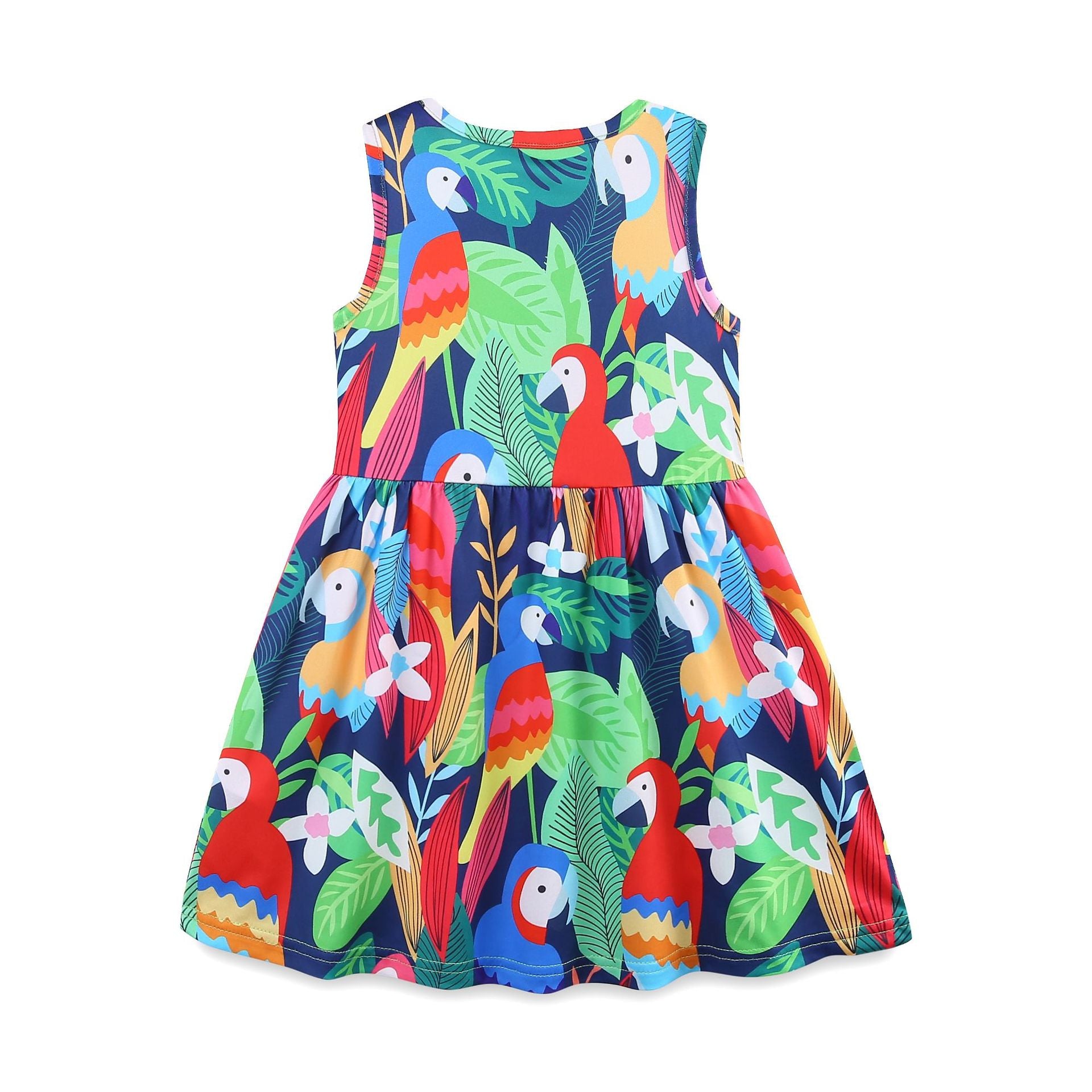 Summer Hot Selling Colorful Parrots Pattern Sleeveless Dress for Stylish Girls, MyKids-USA®, Baby & Toddler Dresses, MyKids-USA -  -  -  -  -  -  - 
