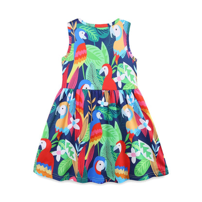 Summer Hot Selling Colorful Parrots Pattern Sleeveless Dress for Stylish Girls, MyKids-USA®, Baby & Toddler Dresses, MyKids-USA -  -  -  -  -  -  - 