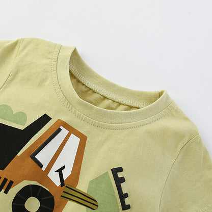 Summer Baby Kids Casual Excavator Cartoon Pattern T-shirt and Shorts Clothing Set for Boys, MyKids-USA®, Baby & Toddler Outfits, MyKids-USA -  -  -  -  -  -  - 