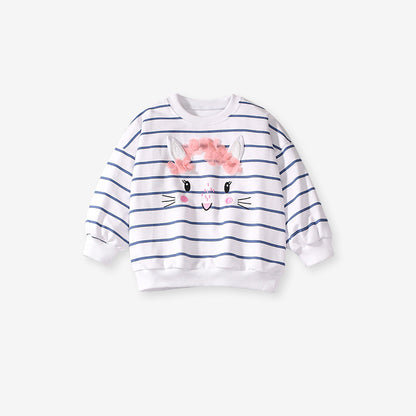 Spring And Autumn Girls Cartoon Rabbit And Striped Pattern Long Sleeves Crew Neck Top Sweatshirt And Pants Clothing Set, MyKids-USA®, Baby & Toddler Outfits, MyKids-USA -  -  -  -  -  -  - 