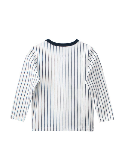Baby Kids Boys Vertical Stripes Round Neck Long Sleeves Top
