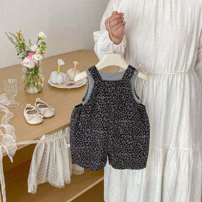 Summer Baby Kids Unisex Sleeveless Solid Color Vest and Leopard Pattern Overalls Clothing Set, MyKids-USA®, Baby & Toddler Outfits, MyKids-USA -  -  -  -  -  -  - .