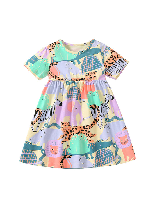 Spring And Summer Baby Girls Short Sleeves Animals Collection Dress