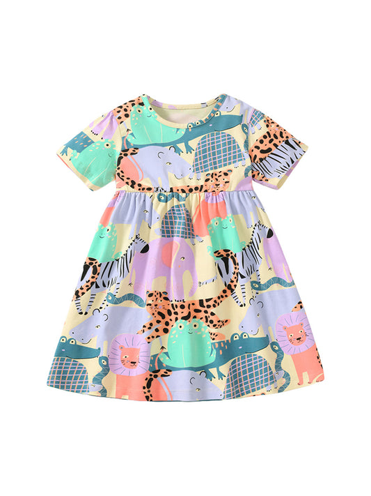 Spring And Summer Baby Girls Short Sleeves Animals Collection Dress, MyKids-USA®, Baby & Toddler Dresses, MyKids-USA - Size/Age - 80 (9-12M) - Color - Apricot -  -  - TR2312071126-A