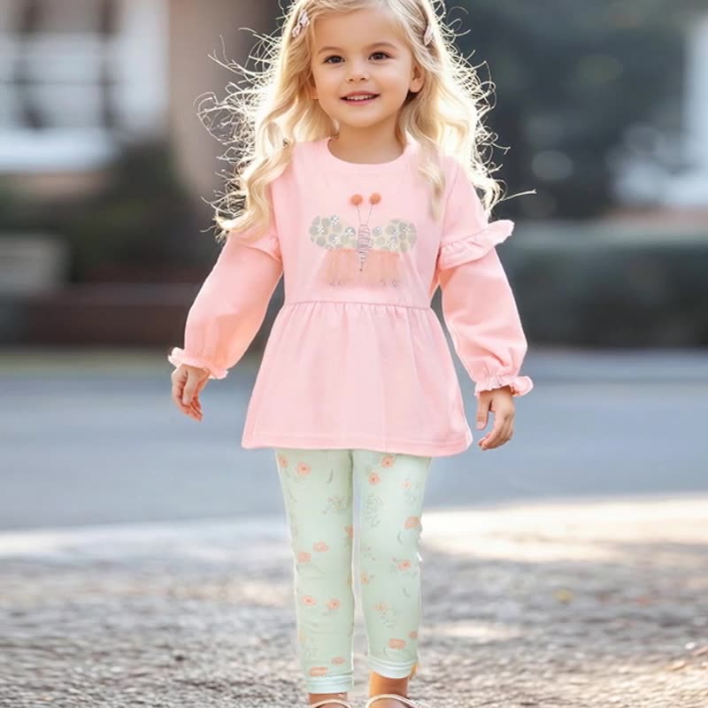 Spring and Autumn Girls Butterfly Cartoon Pattern Long Sleeves Top and Floral Pants Clothing Set, MyKids-USA®, Baby & Toddler Outfits, MyKids-USA - Size/Age - 90 (12-24M) - Color - Pink -  -  - TR2507212051-A