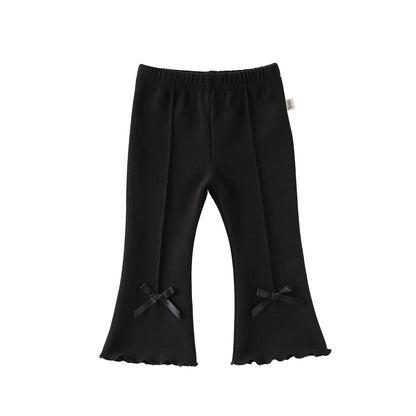 Arrival Baby Kids Girls Solid Color Butterfly-bows Decorated Flared Pants, MyKids-USA®, Baby & Toddler Bottoms, MyKids-USA - Size/Age - 73 (6-9M) - Color - Black -  -  - TR2603032243-B.