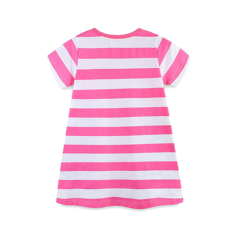 Summer Arrival Baby Girls Floral Leopards Pattern Short Sleeves Striped Dress, MyKids-USA®, Baby & Toddler Dresses, MyKids-USA -  -  -  -  -  -  - 