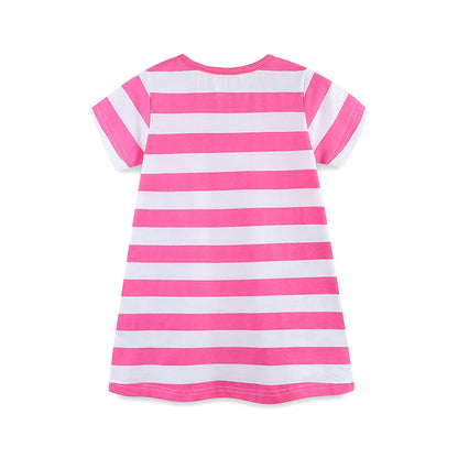 Summer Arrival Baby Girls Floral Leopards Pattern Short Sleeves Striped Dress, MyKids-USA®, Baby & Toddler Dresses, MyKids-USA -  -  -  -  -  -  - 