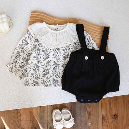Spring and Autumn Baby Kids Girls Floral Long Sleeves Top and Black Sleeveless Ove rallsClothing Set, MyKids-USA®, Baby & Toddler Shoes, MyKids-USA -  -  -  -  -  -  - 