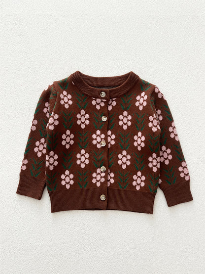 Arrival Baby Kids Girls Comfortable Floral Pattern Knitted Long Sleeves Cardigan, MyKids-USA®, Baby & Toddler Outerwear, MyKids-USA - Size/Age - 66 (3-6M) - Color - Coffee -  -  - TR2411032306-B