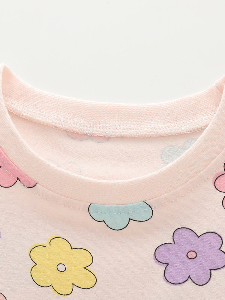 Summer Hot Selling Cute Flowers Pattern Short Sleeves Dress for Stylish Girls