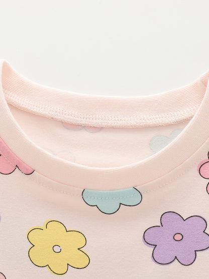 Summer Hot Selling Cute Flowers Pattern Short Sleeves Dress for Stylish Girls