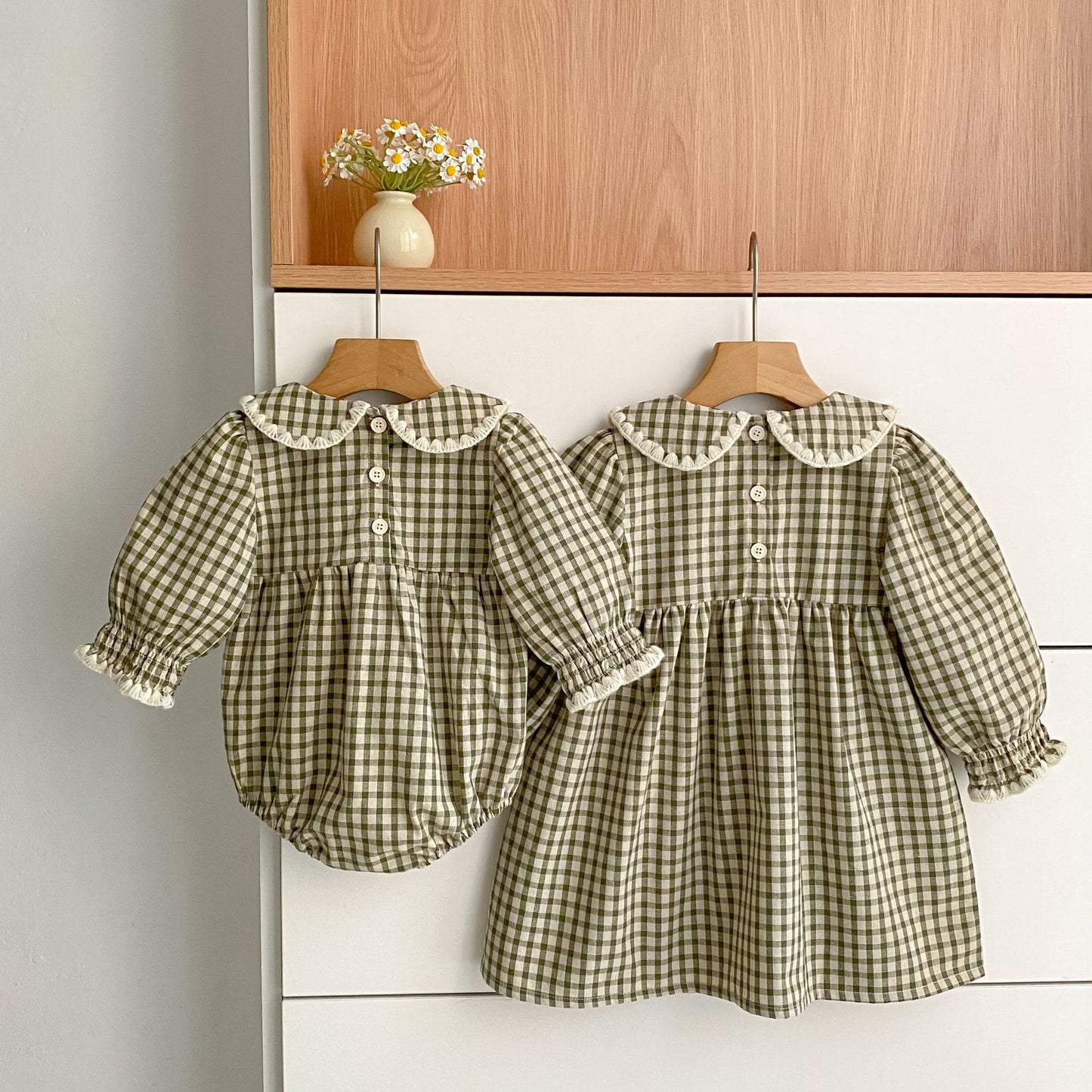 Arrival Spring and Autumn Plaid Pattern Baby Kids Girls Onesies and Dress – Princess Sister Matching Set