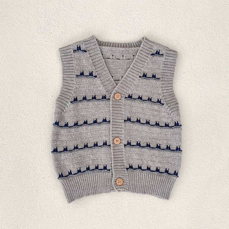 Autumn Arrival Baby Unisex Comfortable Striped Pattern Knitted Sleeveless Vest, MyKids-USA®, Vests, MyKids-USA - Size/Age - 66 (3-6M) - Color - Grey -  -  - TR2507112040-B