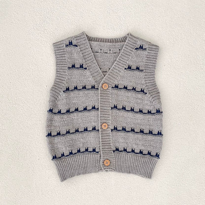 Autumn Arrival Baby Unisex Comfortable Striped Pattern Knitted Sleeveless Vest, MyKids-USA®, Vests, MyKids-USA - Size/Age - 66 (3-6M) - Color - Grey -  -  - TR2507112040-B