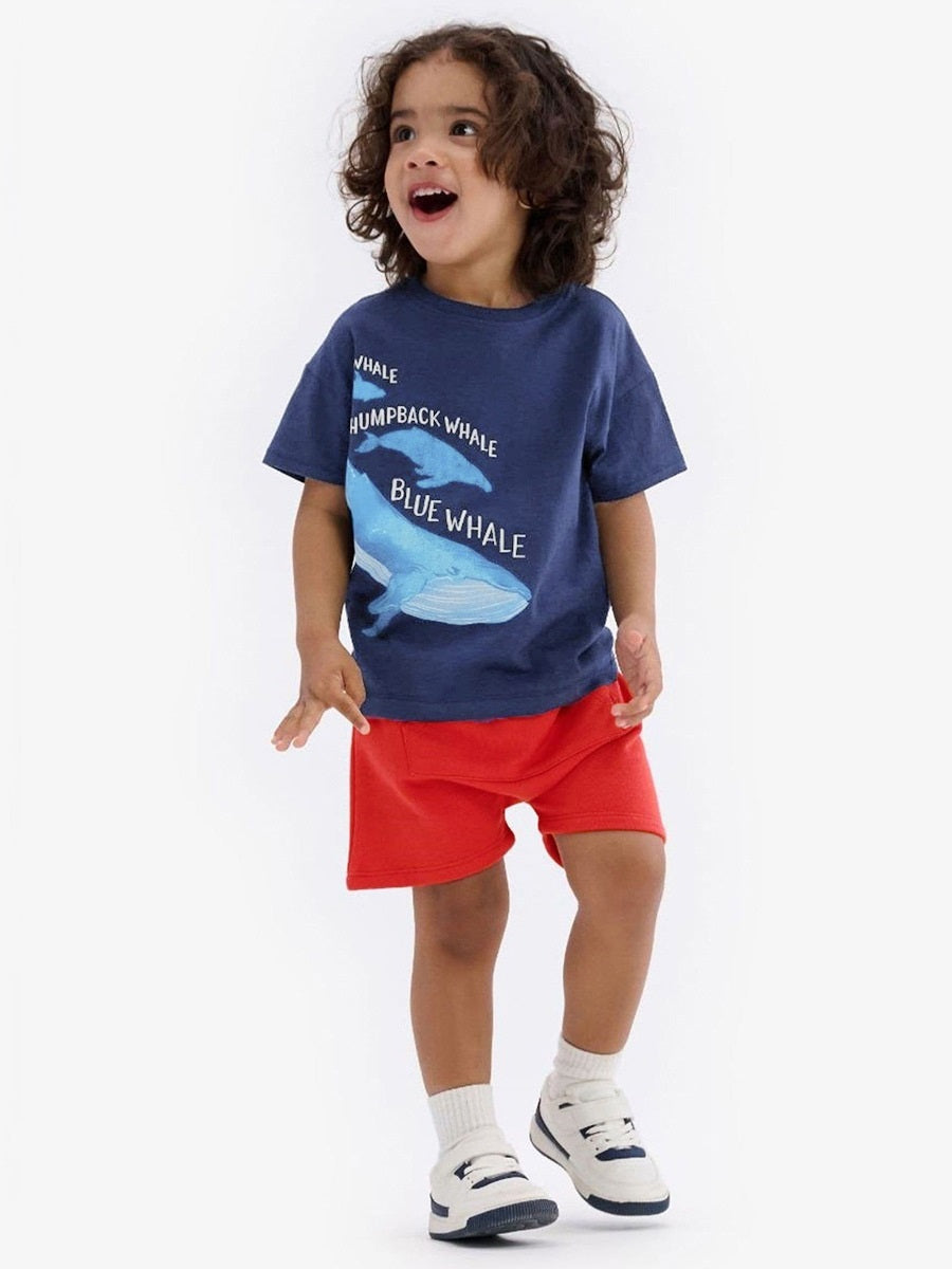 Baby And Kids Boys Whale Cartoon Short Sleeves Top And Shorts Casual Clothing Set