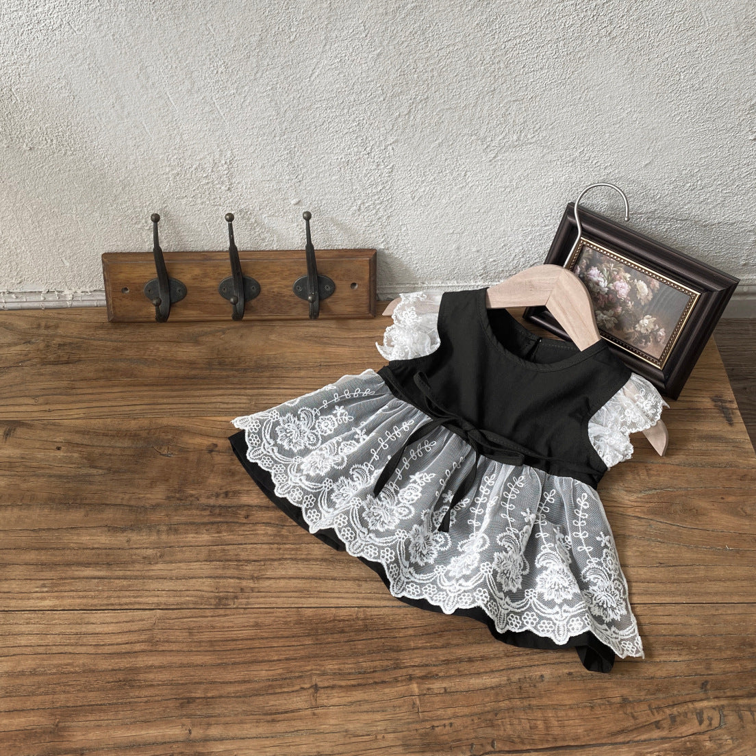 Summer Baby Kids Girls Lace Fly Sleeves Color Patchwork Dress