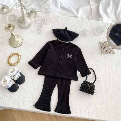 Spring and Autumn Kids Girls Cute Butterfly-bow Embroidered Long Sleeves Top and Pants Clothing Set, MyKids-USA®, Baby & Toddler Outfits, MyKids-USA - Size/Age - 66 (3-6M) - Color - Black -  -  - TR2501062302-A