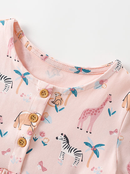 Summer Baby Kids Girls Short Sleeves Animals Cartoon Pattern Dress
