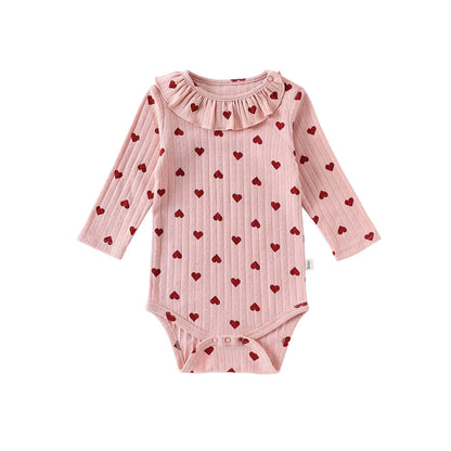 Autumn Arrival Baby Unisex Long Sleeves Casual Geometric Pattern Onesies with Ruffle Collar, MyKids-USA®, Bodysuits, MyKids-USA - Size/Age - 66 (3-6M) - Color - Pink -  -  - TR2508272352-C