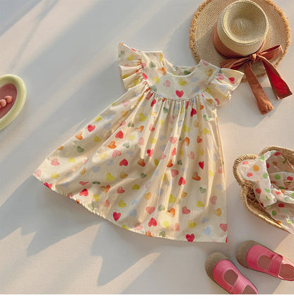 Summer Baby Kids Girls Fly Sleeves Colorful Heart Pattern Dress, MyKids-USA®, Baby & Toddler Dresses, MyKids-USA -  -  -  -  -  -  - 