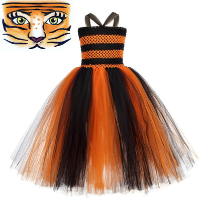 Children Girls’ Halloween Costume Set: Sleeveless Princess Tulle Dress with Accessory – Sets, MyKids-USA®, Costume Dresses, MyKids-USA - Size/Age - S (1-3Y) - Color - Orange -  -  - TR2409071053.